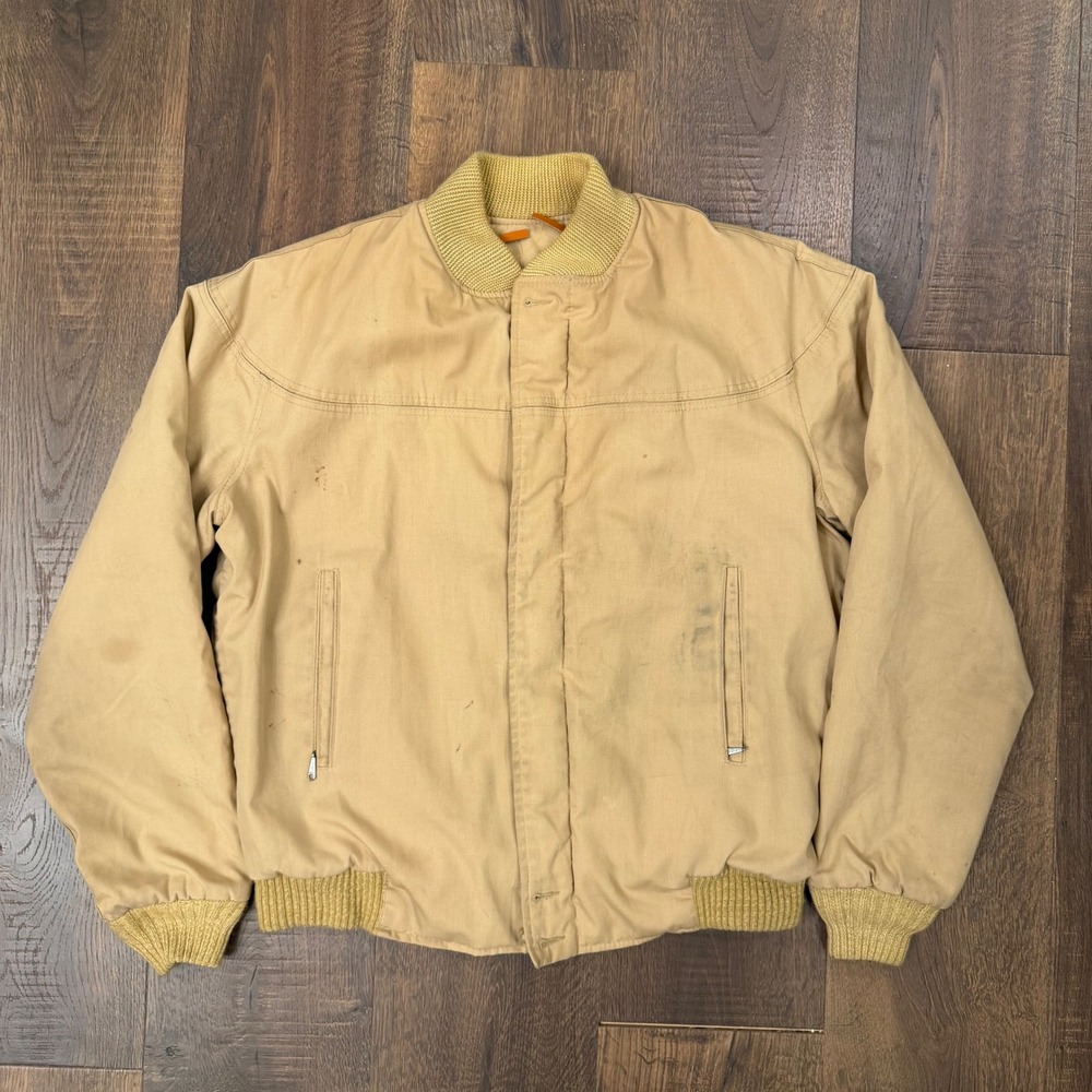 Vintage 70s Catalina Varsity Jacket Mens 38 Tan Bomber Quilted Lining Workwear
